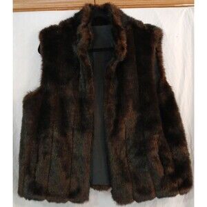 GIACCA Gallery Reversible Faux Fur  Vest Sz Med Pockets Dk Brown Zip Up Beautifu